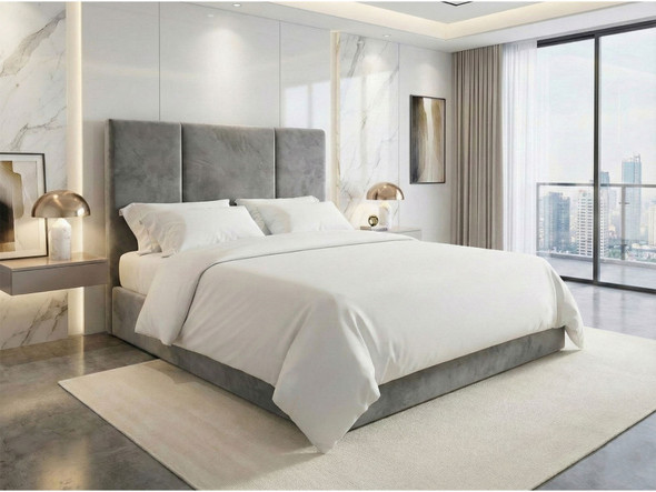 Aroa Grey Velvet Ottoman Storage Bed - Luxury King Size Winged Headboard."